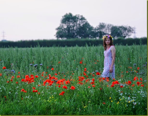 girl wearing floral crown in field