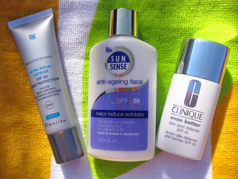 SkinCeuticals-Ultra-Facial-Defense-SPF50,SunSense-AntiAgeingFace-SPF50,Clinique-Even-Better-SPF-45