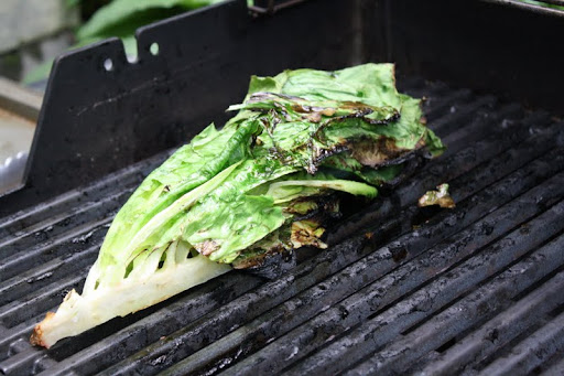 Grilling the lettuce for salad.