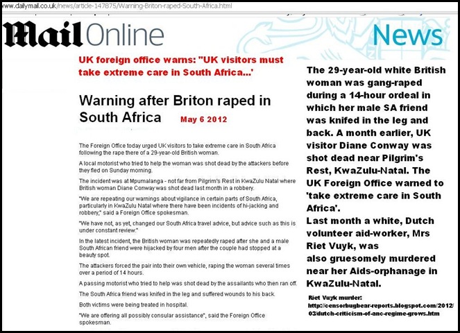 CONWAY Diane British woman shot dead WOMAN RAPED AND MOTORIST SHOT DEAD MAY62012 PILGRIM REST KZN CONWAY Diane British woman shot dead WOMAN RAPED AND MOTORIST SHOT DEAD MAY62012 PILGRIM REST KZN