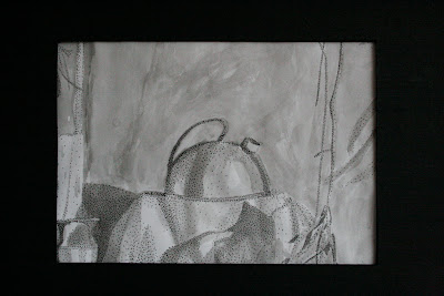 8. Second term project. Aqui nos tiraron al tiro a dibujar el project porque era de tres partes: un stipling (puntitos), un cross-hatching (rayas) de 12x18 cm aprox., y uno de tamaño carta con la tecnica que uno quisiera. Ademas habia que aplicar ink-wash (la tinta con pincel, no pluma). 