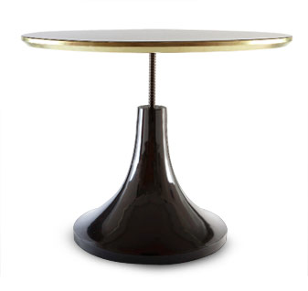 The tabletop raises and lowers on a surprisingly chic and industrial screw. I think this piece balances sophisticated design and pure functionality. The tabletop raises and lowers on a surprisingly chic and industrial screw. I think this piece balances sophisticated design and pure functionality.