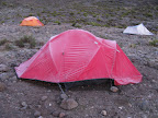 Frosty night at Barranco Camp. Morning Day 4. Kilimanjaro Machame Route.