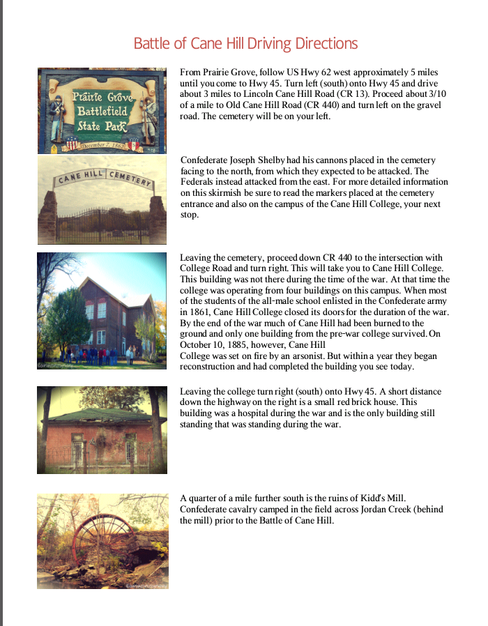 Remember When Battle of Cane Hill Driving Tour