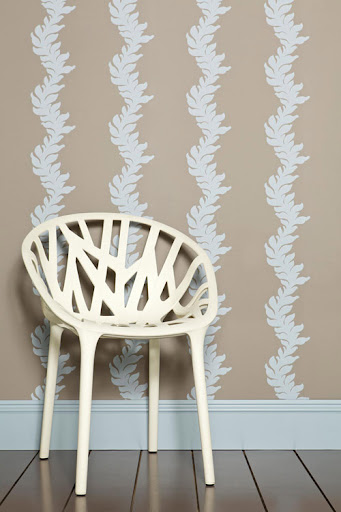 Farrow & Ball's Acanthus wallpaper features a detailed fluid stripe with a soft and curved leaf design which playfully weaves the length of the wallpaper. (us.farrow-ball.com) Farrow & Ball's Acanthus wallpaper features a detailed fluid stripe with a soft and curved leaf design which playfully weaves the length of the wallpaper. (us.farrow-ball.com)
