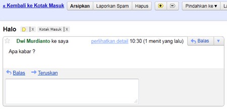 Tampilan isi email yang masuk di Gmail