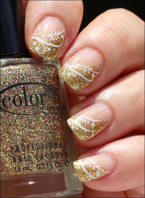 Festive Nailart Gold Glitter Stamping French 00