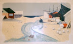 Litografi Fiskeläge. Art nr 30014. Mått in ram 42x63. Signerad.