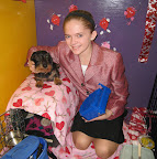 A junior handler with her Wire Haired Dachshund.