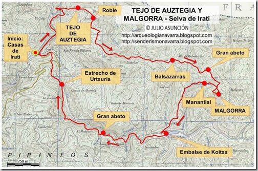 Mapa ruta Tejo de Auzpegia y Malgorra - Selva de Irati