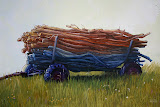Kar met boomstammen - 24 x 32 cm - olieverf op paneel