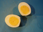 Perfect hard-cooked egg-notice no greenish ring around the yolk.