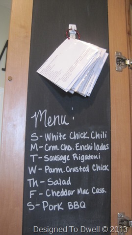Weekly menu is written inside the cabinet. IMG_7190