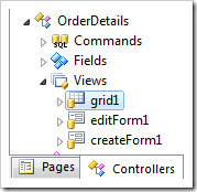 'Grid1' view of OrderDetails controller in Project Explorer. 'Grid1' view of OrderDetails controller in Project Explorer.