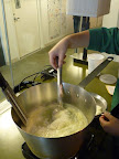 More curds at the surface ready for the strainer.
