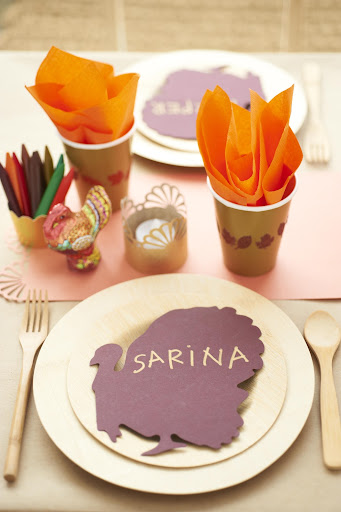 These paper cups, www.amscan.com, are embellished with Martha Stewart Craft glitter leaf stickers, www.michaels.com/Martha-Stewart, an activity for the kids to work on before or during the meal. These paper cups, www.amscan.com, are embellished with Martha Stewart Craft glitter leaf stickers, www.michaels.com/Martha-Stewart, an activity for the kids to work on before or during the meal.
