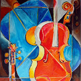 Skrzypce i gitara II - Mantykora. Akryl na płótnie; wymiary: 45x50cm