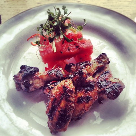 #196 - Barbacoa's bourbon chicken wings with watermelon salad