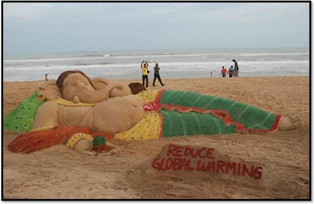 Statues of Lord Ganesha, Budha , Jesus and many more made up of Sand
