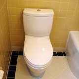 The finished floor and new toilet. The blue pad at the bottom is something we picked up in Japan - for catching little boy pee.