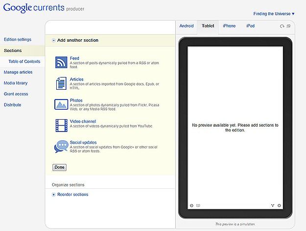 Google Currents sections
