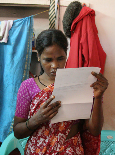 Before the interview began, Jayashree read the letter stating that Yoga Gives Back is contributing 30,000 rupees towards her son’s education in Medical School. While she only learned English until 10 grade in a government school, she’s remembered so much!