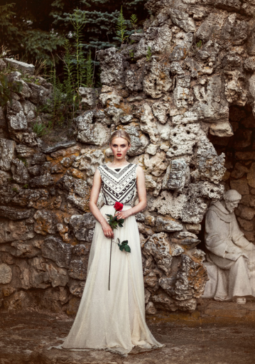 Mara Hoffman's black beaded bodice gown.