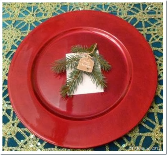 Evergreen Christmas Place setting with tag Evergreen Christmas Place setting with tag