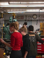 Students on the drill press