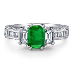 Emerald Cut Emerald and Diamond Three Stone Ring Emerald Cut Emerald and Diamond Three Stone Ring