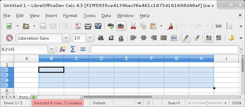 LibreOffice 4.3 - Calc numero righe e colonne selezionate nella barra di stato
