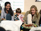 Role models like Daryl Hannah and Jorja Fox help teach peace and compassion to kids at Animal Acres. Here they are feeding the turkeys a pumpkin pie at the sanctuary's annual Compassionate Thanksgiving event. Role models like Daryl Hannah and Jorja Fox help teach peace and compassion to kids at Animal Acres. Here they are feeding the turkeys a pumpkin pie at the sanctuary's annual Compassionate Thanksgiving event.