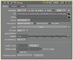 The Write1 node properties panel