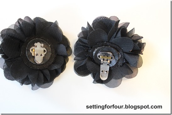 Add clip to fabric flower.  DIY shoe Clips  from Setting for Four #diy #easy #clip #shoe