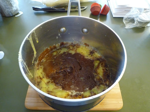 The chocolate has melted, now it all gets whisked together