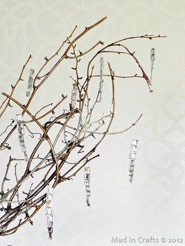 branch with icicle ornaments