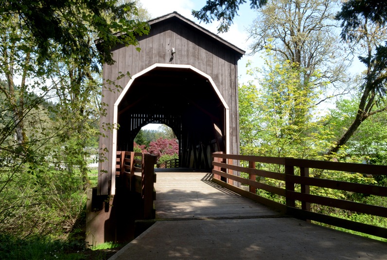 Pass Creek covered bridge in the park at Drain