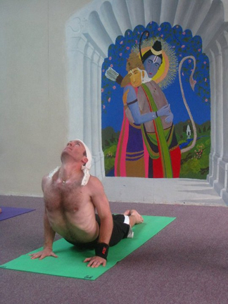 Josh, who seems to float on the mat in his asana practice, performing bhujangasana (cobra pose).