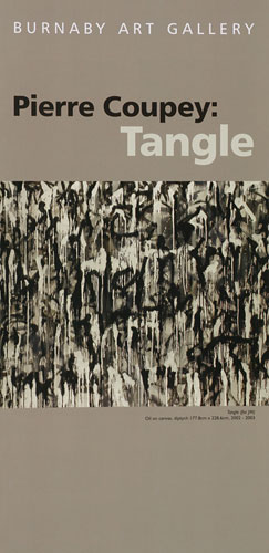 <p>
	<strong>Tangle</strong><br />
	Burnaby<br />
	Burnaby Art Gallery<br />
	2006<br />
	<br />
	Curator&rsquo;s Essay: Darrin Martens<br />
	Photography: Ted Clarke<br />
	8 pages, 12&rdquo; x 6&rdquo; tri-fold brochure<br />
	15 colour plates plus cover<br />
	ISBN 0-9738251-2-X</p>
