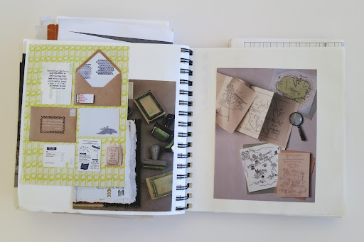 A look at Rosma's inspiration and planning notebook, showing swipe from previous stories in our magazine. She liked the DIY elements of Jen and Joshua's invites, and the illustrated maps we showed in our calligraphy story.