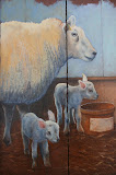 Ooi met 2 lammeren- 23 x 23 cm - olieverf op luikje