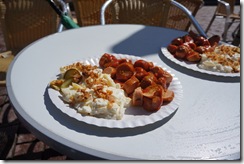 Lunch: Currywurst and potato salad. Yum!