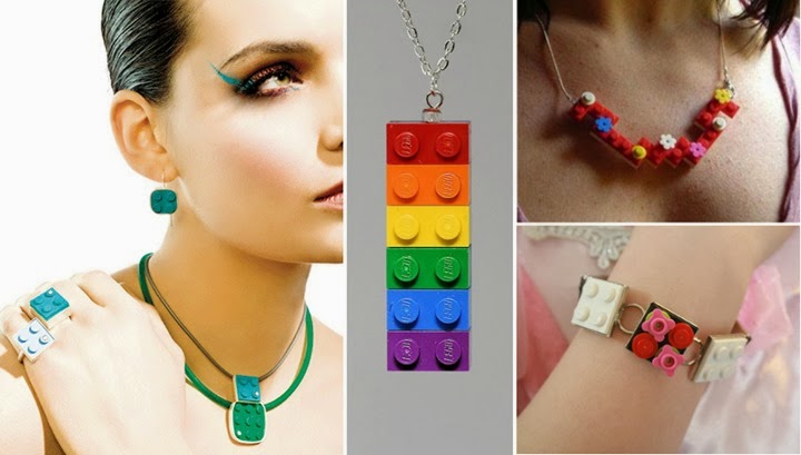 Acessórios de moda feitos de LEGO! Brincos, colares e pulseiras! lego anel pulseira colar moda criatividade