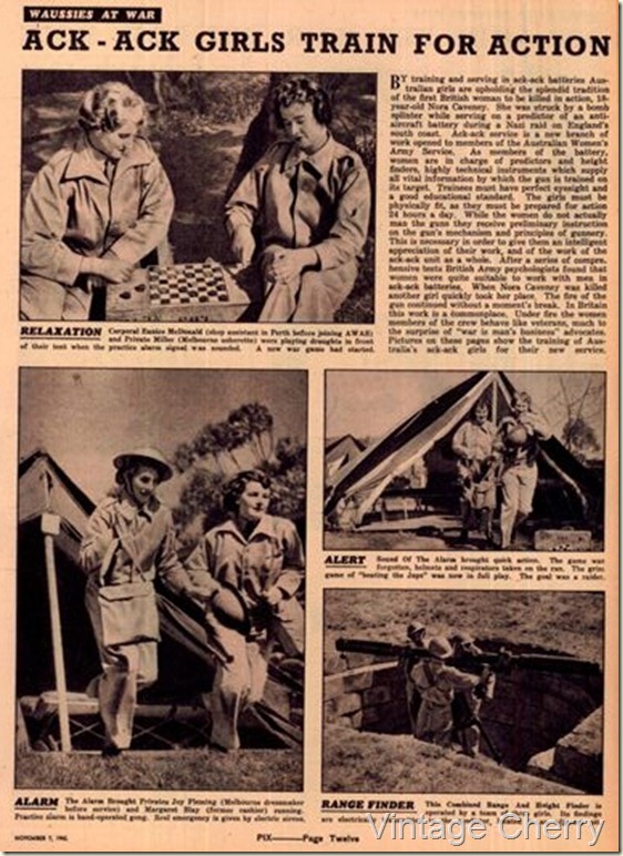 Victorian ack-ack girls in action, from PIX June 1942. Victorian ack-ack girls in action, from PIX June 1942.