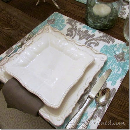 Setting a Beach inspired Tablescape @ Rustic-refined.com This tablescape was inspired by the temperatures outside. Using cool colors of water and a cold grey sky, I set a modern yet beachy table