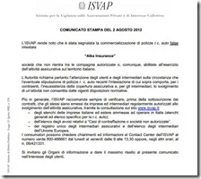 Comunicato ISVAP del 2 agosto 2012