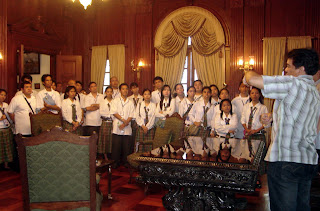 Sir Jojo (right) interprets inside one of offices of previous presidents in Malacanang Museum