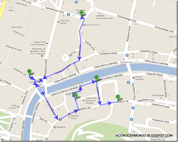 Recorrido de 1 Km. caminando por la zona monumental de Liubliana