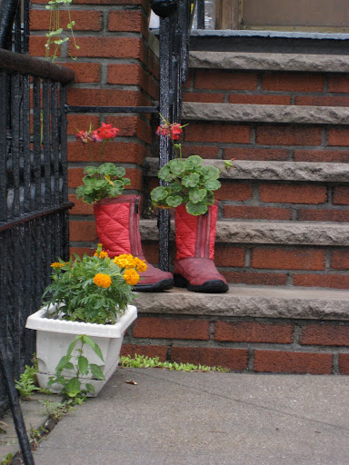 ...and these! I love how the gardener has matched the geranium to the color of the boots. ...and these! I love how the gardener has matched the geranium to the color of the boots.