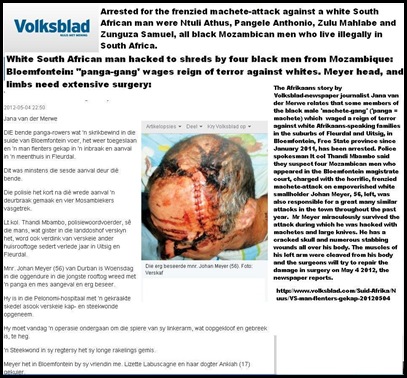 Meyer Johan 56 Bloemfontein Free State hacked to pieces by four black men with pangas Aprl 4 2012